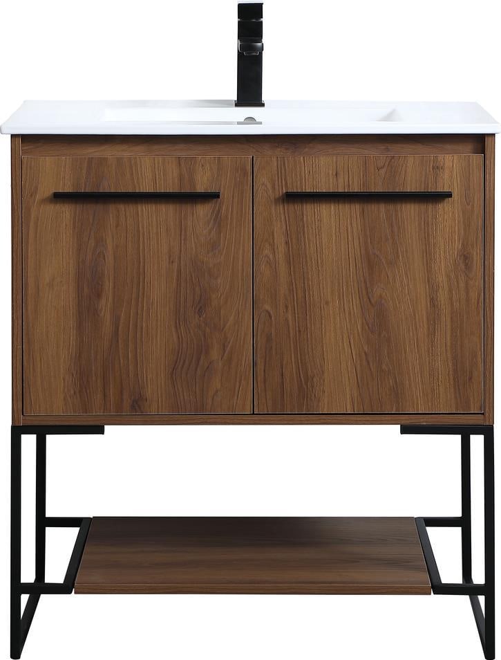 Elegant Lighting 30 Inch Walnut Brown MDF Bathroom Vanity: Elegant Lighting 30 Inch Walnut Brown MDF Bathroom Vanity Elevate your bathroom with this elegant 30-inch walnut brown MDF bathroom vanity. Designed in a transitional style, this vanity combines moder