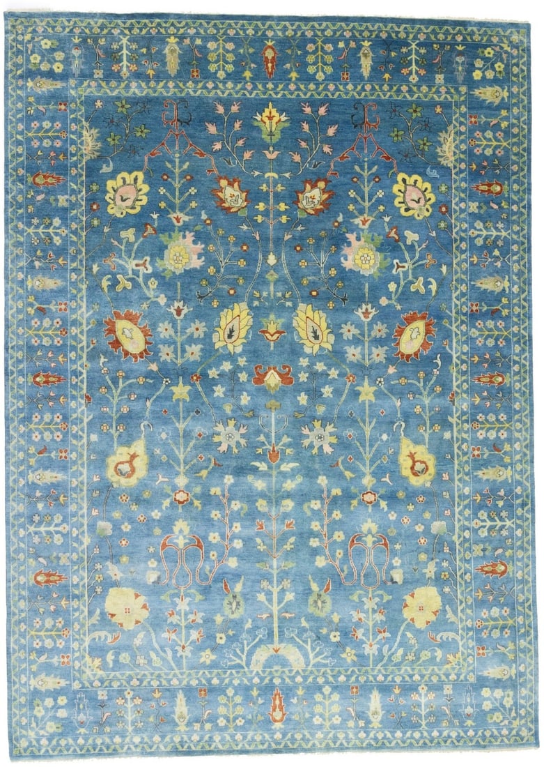 Large Handmade Osh Chobi Rug 10' x 14' Floral Tree of Life Wool: Large Handmade Osh Chobi Rug 10' x 14' Floral Tree of Life Wool Enhance your living space with this exquisite 10'0" x 13'10" Handmade Osh Chobi Rug, featuring a stunning blue floral Tree of Life desig