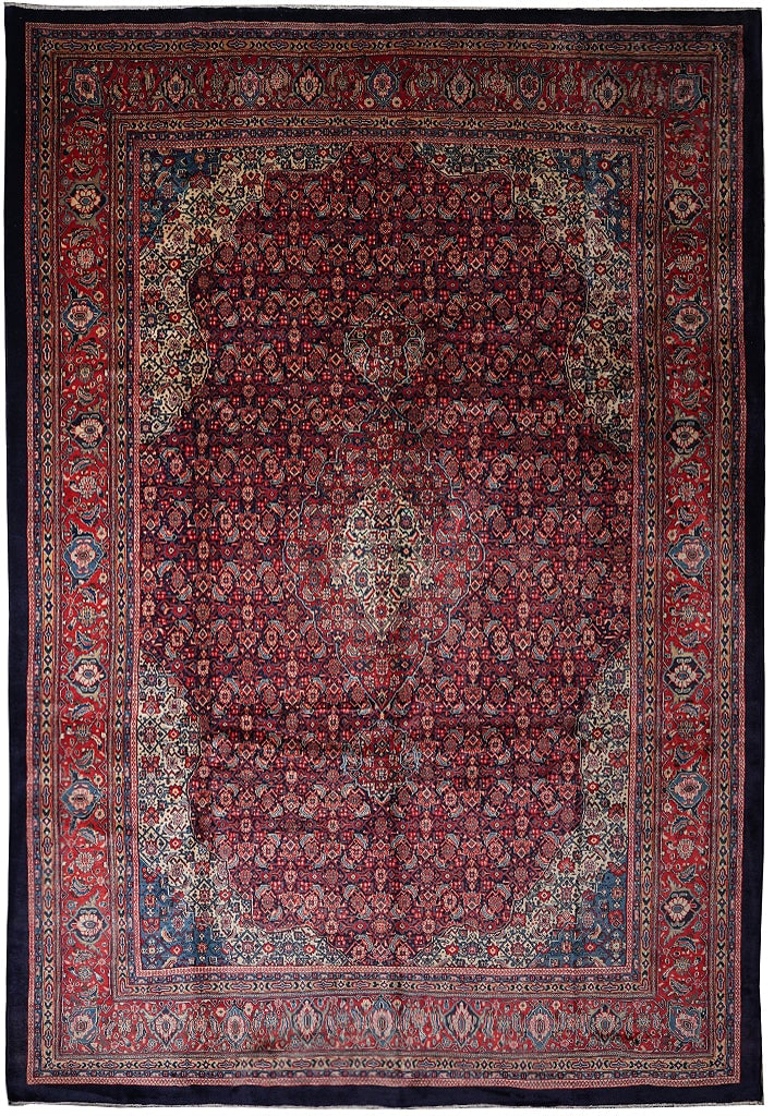 Persian Herati Mahal Rug 10.7 x 14.6 Hand-Knotted Wool Navy Blue Iran (1 of 14)