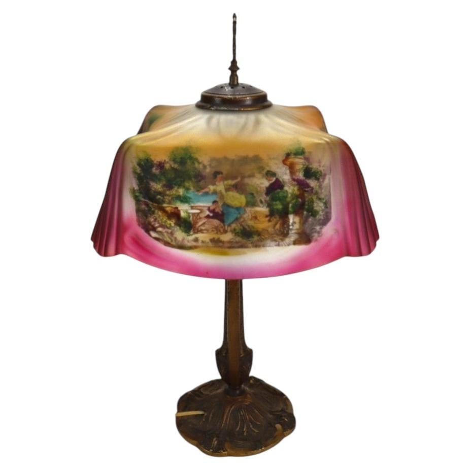 Pairpoint reverse painted glass table lamp with courting scenes c1920 (1 of 14)