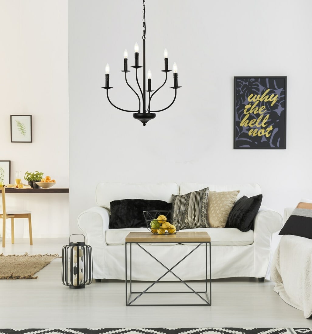 Westley 6-Light Black Chandelier 24 inch Ceiling Fixture: Westley 6-Light Black Chandelier 24 inch Ceiling Fixture This modern chandelier features a black finish and a round, Art Nouveau-inspired design, making it an elegant choice for living rooms, dining r