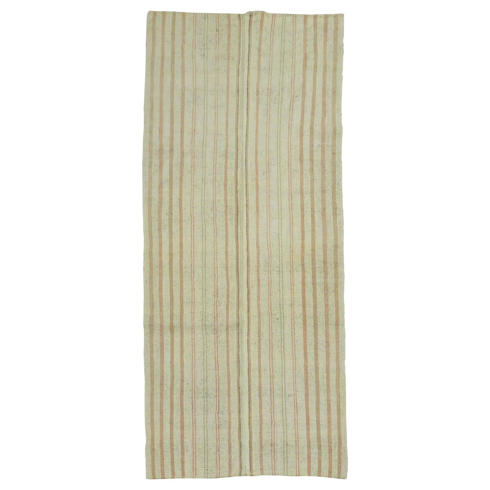 1940s Turkish Wool Hand Knotted Kilim 62 x 137 in: 1940s Turkish Wool Hand Knotted Kilim 62 x 137 in This vintage Turkish Kilim from the 1940s features a mid-century modern design with brown and peach accents on a white ground. Hand-knotted from wool,