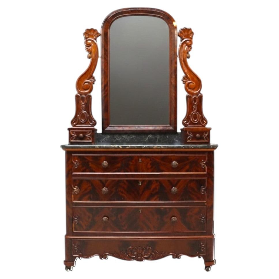 First Empire Mahogany Dresser with Mirror and Black Marble Top (1 of 16)
