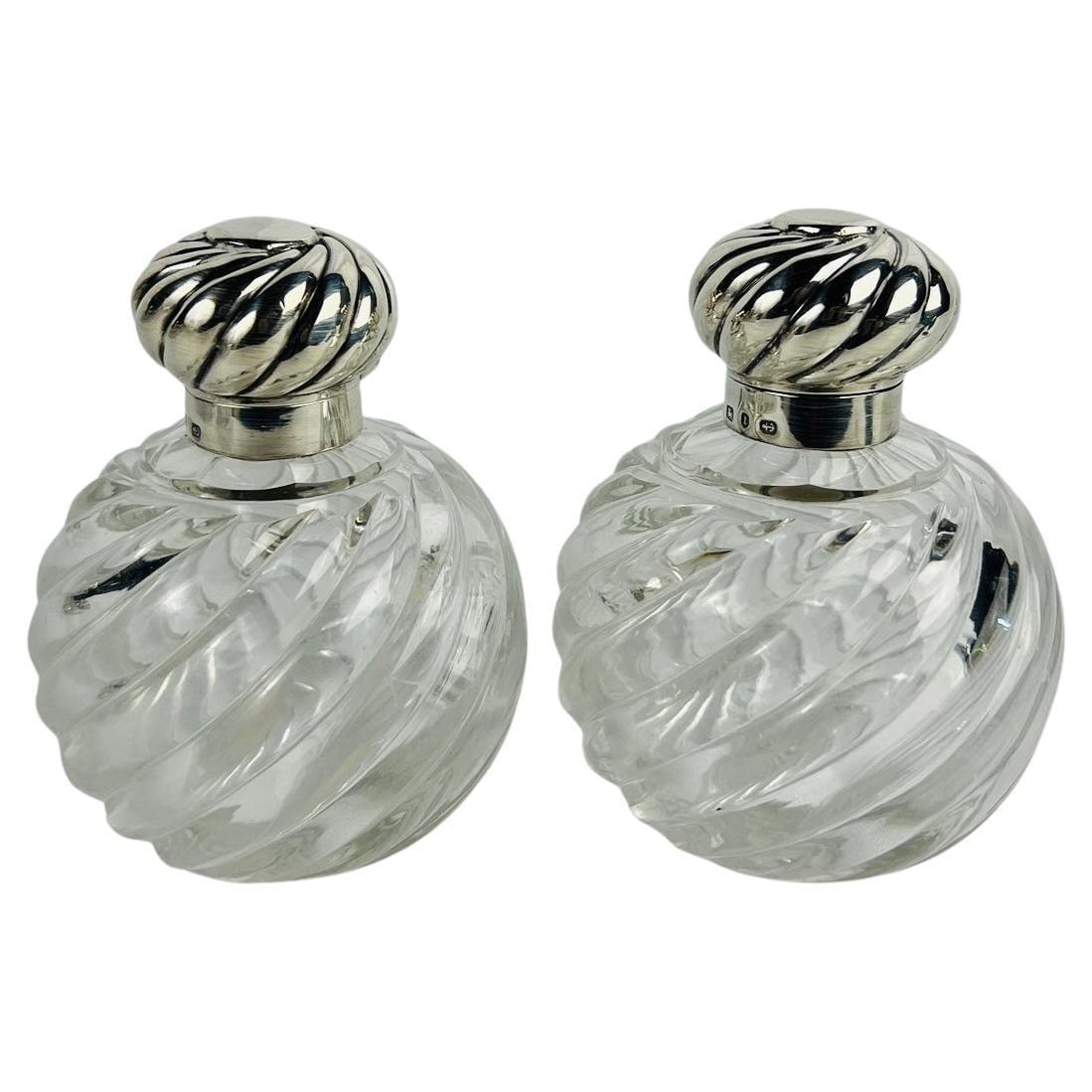 Horton & Allday Sterling Silver Pair of Swirled Glass Perfume Bottles 1893 Set of 2 (1 of 6)
