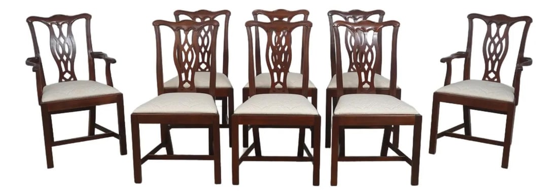 8 Mahogany Chippendale Style Dining Chairs Hickory Chair Set of 8 (1 of 10)