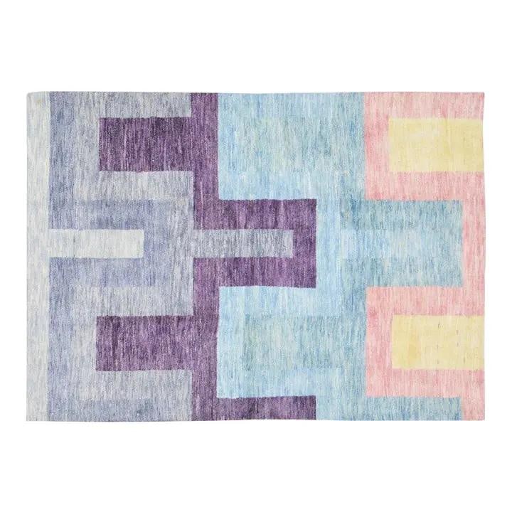 Sky Blue Beni Ourain Wool Area Rug 5'7" x 8' Hand Knotted: Sky Blue Beni Ourain Wool Area Rug 5'7" x 8' Hand Knotted This contemporary Moroccan Beni Ourain rug features a hand-knotted wool construction and a soft texture. The rug is presented in a sky blue co