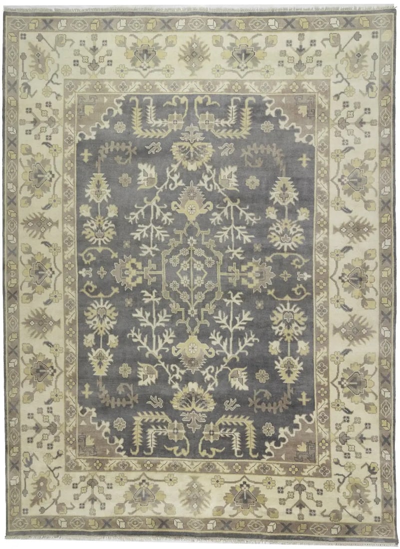 10'2 x 13'6 Hand-Knotted Wool Oushak Rug Muted Taupe Floral Pattern: 10'2 x 13'6 Hand-Knotted Wool Oushak Rug Muted Taupe Floral Pattern This large hand-knotted Oushak oriental rug features a muted floral design in taupe, cream, pastel brown, and beige tones. Crafted f