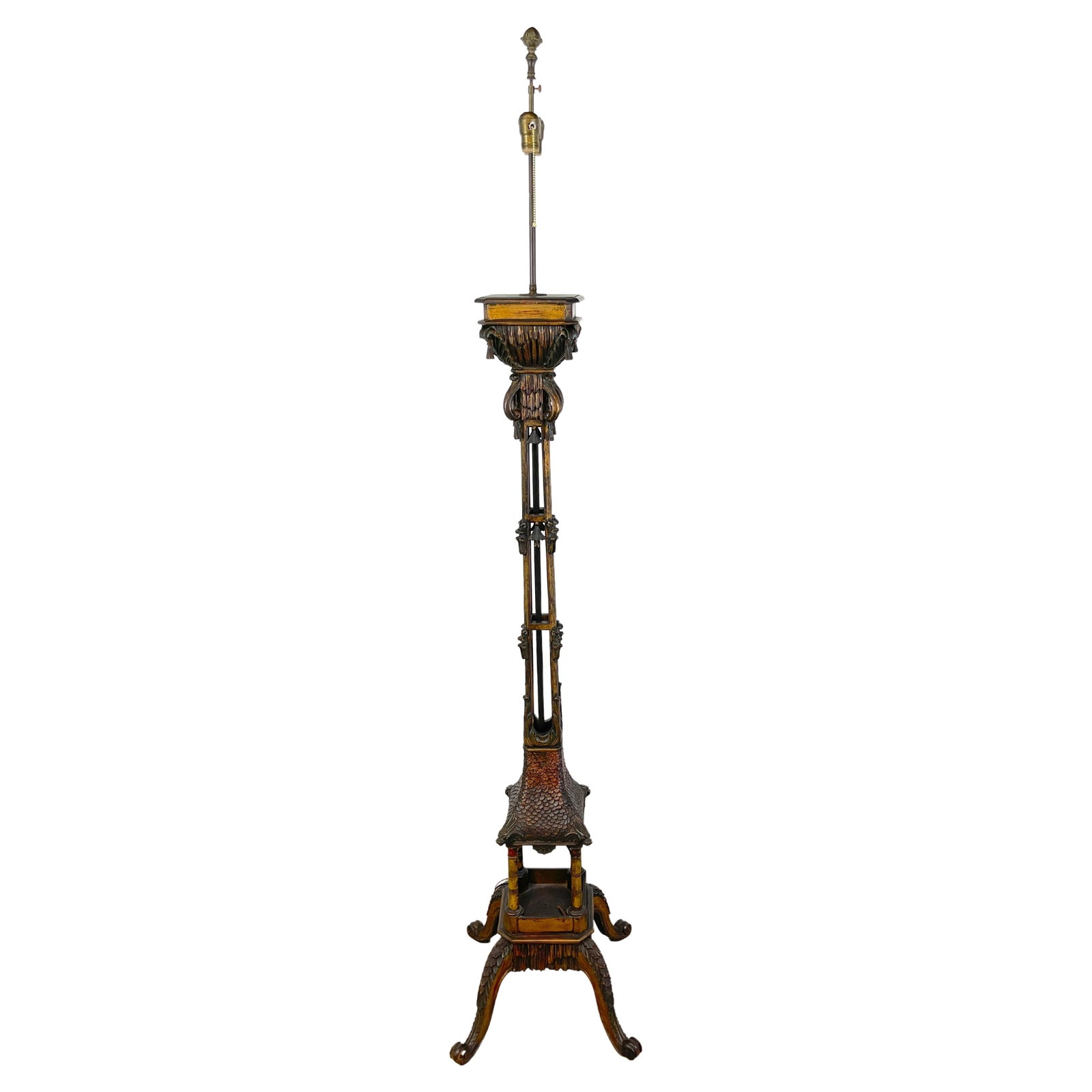 Chinoiserie Pagoda Motif Floor Lamp England 1900s Carved Polychromed (1 of 18)