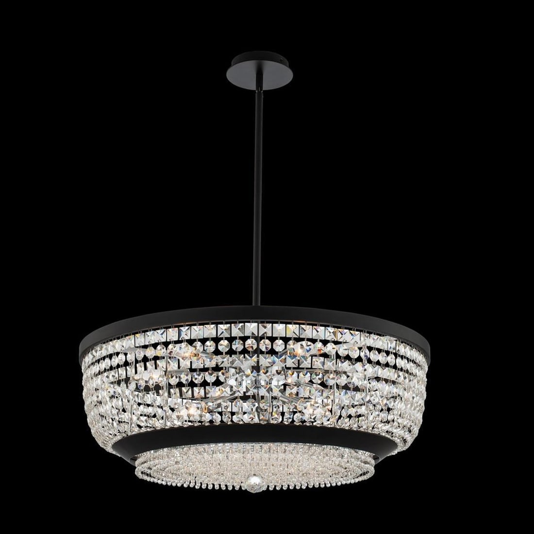 Kalco Terzo Matte Black Crystal Pendant Light 28 Inch Dimmable Indoor: Kalco Terzo Matte Black Crystal Pendant Light 28 Inch Dimmable Indoor Elevate your space with the Luxury Matte Black Crystal Pendant Light, a stunning centerpiece for any indoor setting. This exquisit