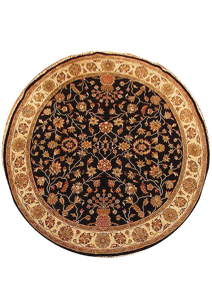Black Chobi Peshawar Round Rug 7'10 x 7'10 Floral Wool Oriental (1 of 7)