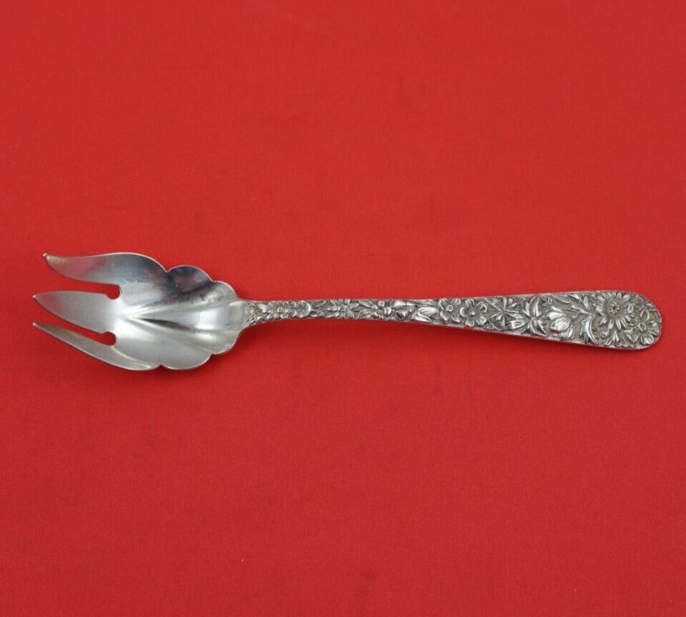 Kirk Repousse Sterling Silver Fluted Ice Cream Fork Rare 5.5" (1 of 3)