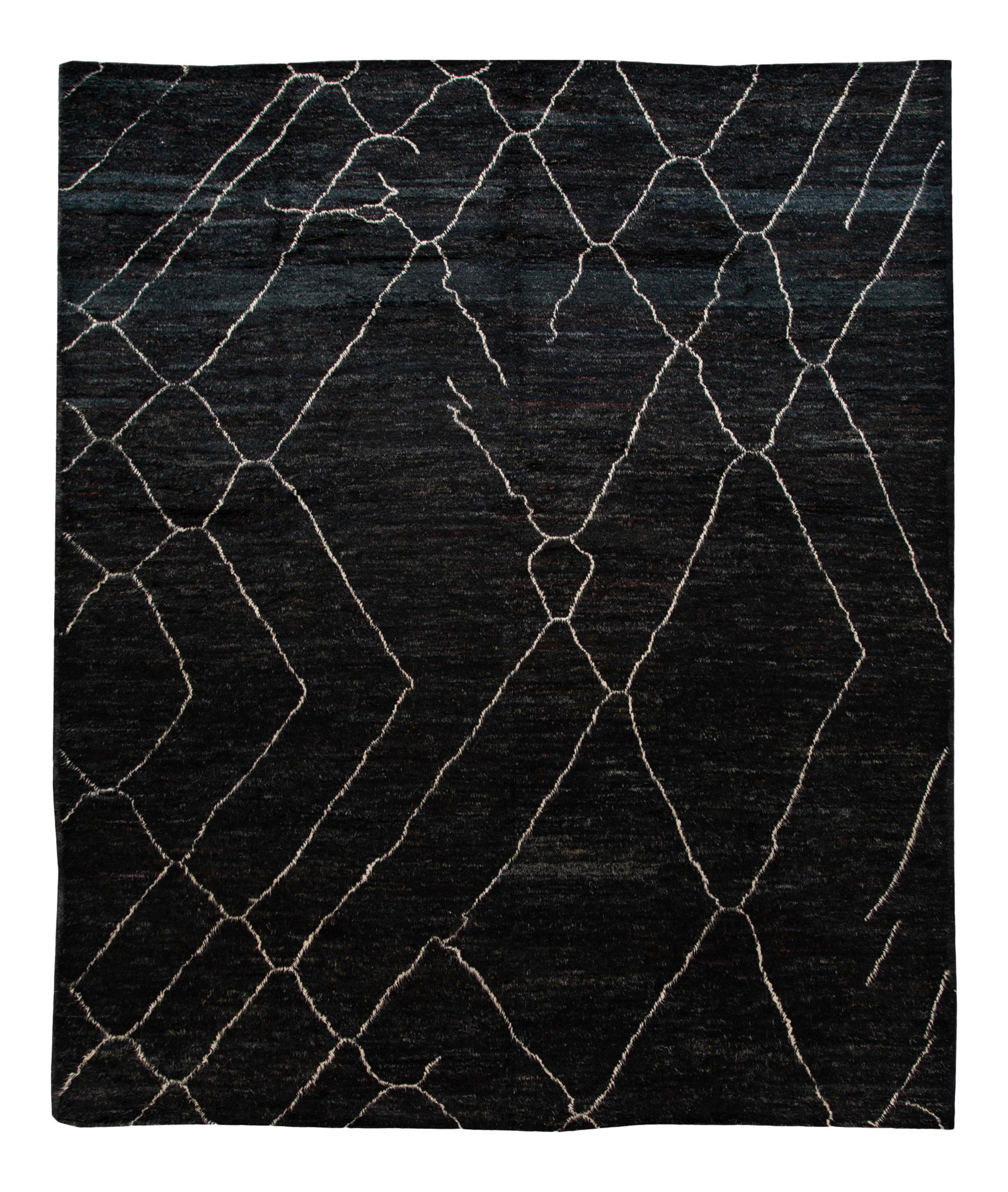 Oversize Black Moroccan Wool Rug with Geometric Pattern 12'2 x 14'6: Oversize Black Moroccan Wool Rug with Geometric Pattern 12'2 x 14'6 Elevate your space with this stunning Moroccan-style hand-made wool rug, featuring a striking black field adorned with an intricate 