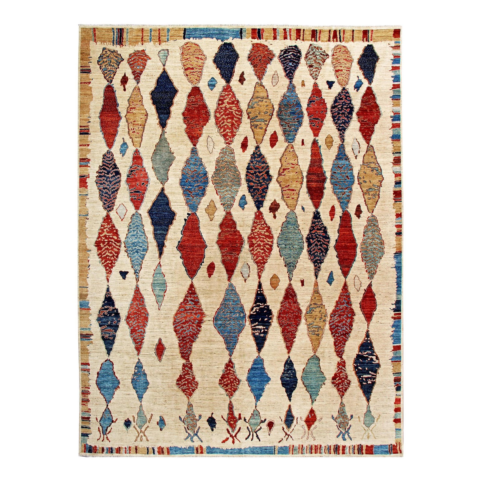 Handmade Contemporary Moroccan Wool Rug Beige Multicolor Pattern 11'11 x 14'6: Handmade Contemporary Moroccan Wool Rug Beige Multicolor Pattern 11'11 x 14'6 Enhance your home with this stunning contemporary Moroccan-designed wool rug. Hand-knotted and featuring a beautiful beige