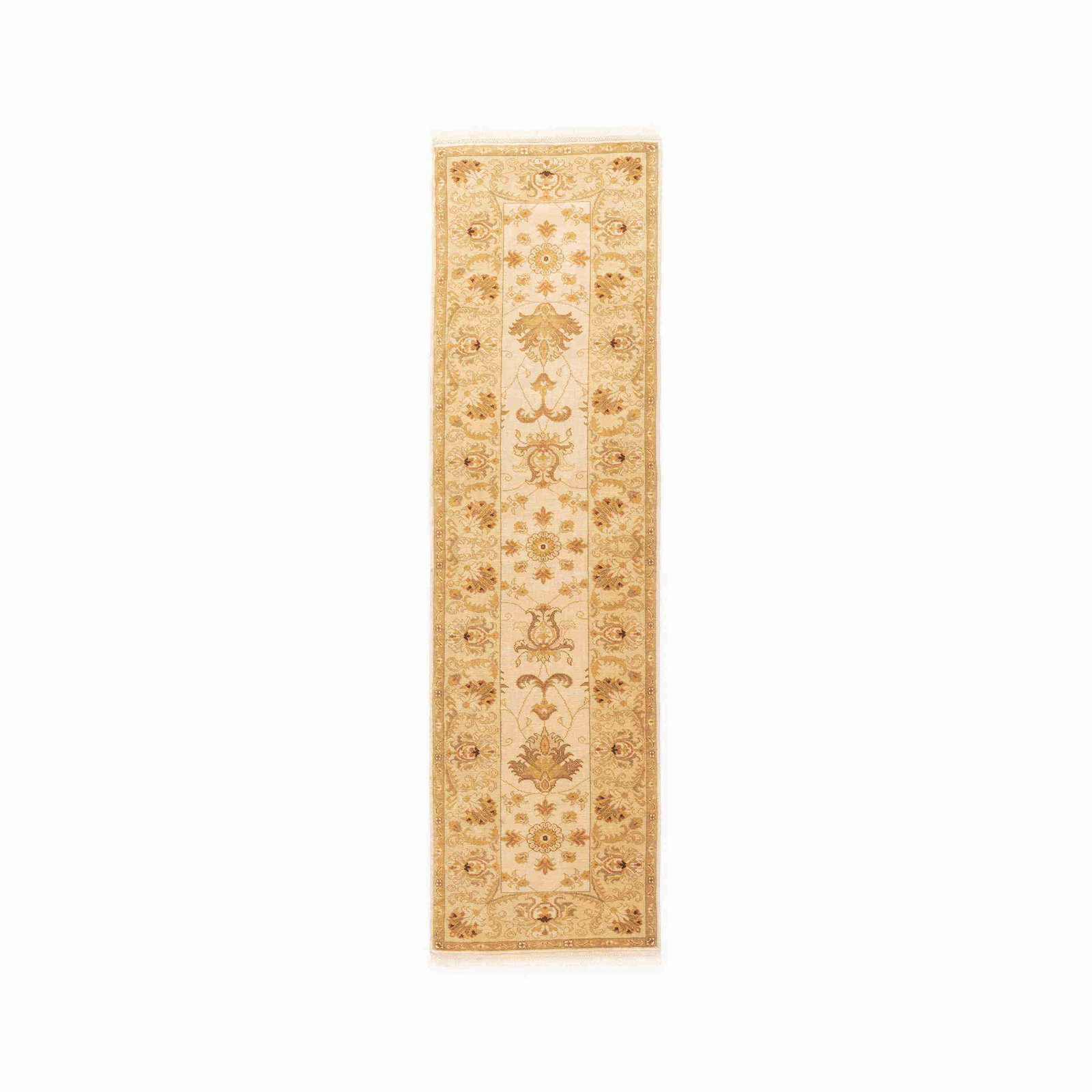 Authentic Handmade Usak Wool Carpet 31.9 x 113.4 Double Knots: Authentic Handmade Usak Wool Carpet 31.9 x 113.4 Double Knots Experience the elegance of this Authentic Handmade Usak Wool on Wool carpet. Crafted in Usak, Turkey, this stunning piece features a doubl