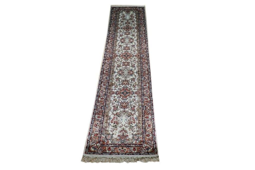 Luxurious 2.6 x 12 Ivory Bamboo Silk Aubusson Runner Handmade (1 of 6)