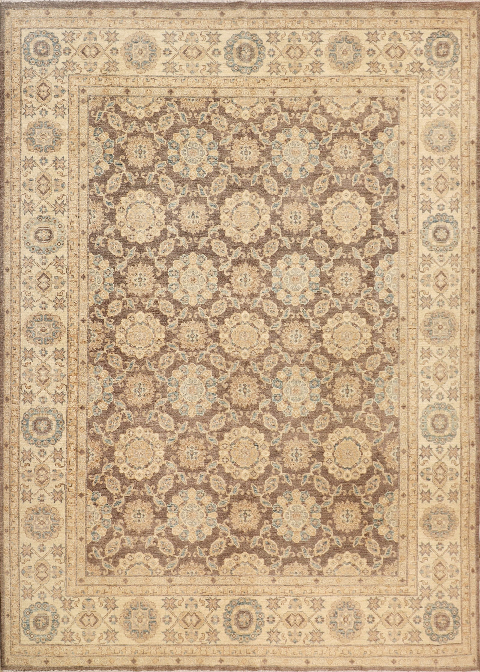 10.2 x 14 Khotan Chobi Handmade Rug Neutral Brown Soft Wool (1 of 6)