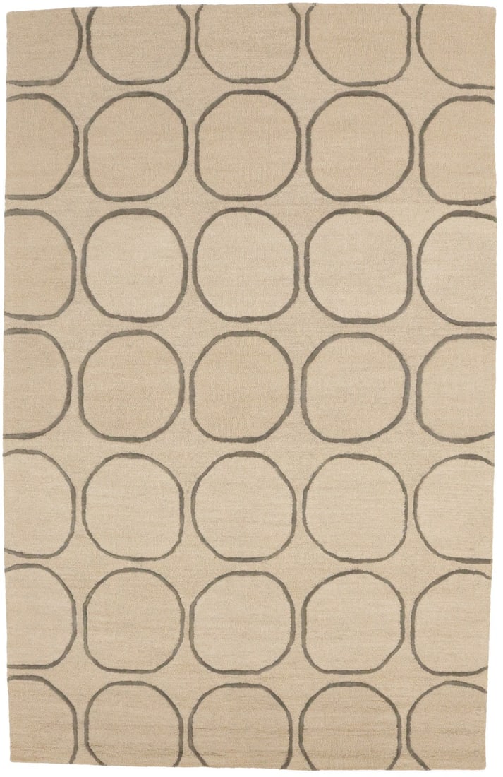 Rare Hand-Tufted Beige Geometric 5x8 Modern Wool Rug: Rare Hand-Tufted Beige Geometric 5x8 Modern Wool Rug Enhance your home decor with this rare beige geometric style area rug, measuring 5'0" x 8'0". Hand-tufted in India from high-quality wool, this mod