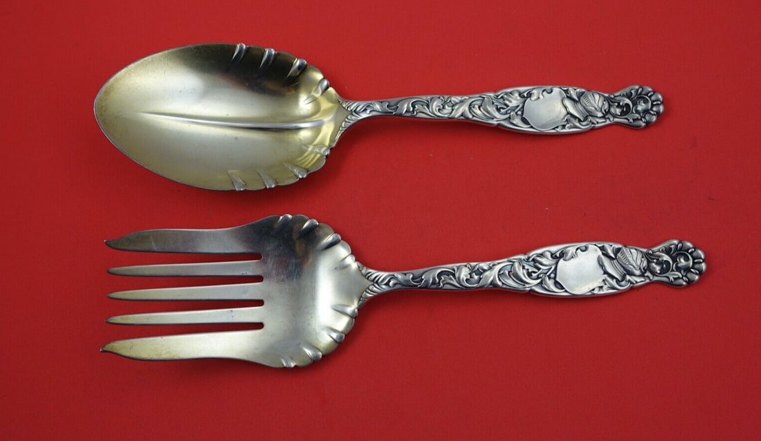 Whiting Heraldic Sterling Silver Salad Serving Set 9 1/4 Inches: Whiting Heraldic Sterling Silver Salad Serving Set 9 1/4 Inches This exquisite salad serving set from the renowned Whiting Manufacturing Company features the elegant Heraldic pattern. Crafted from hig