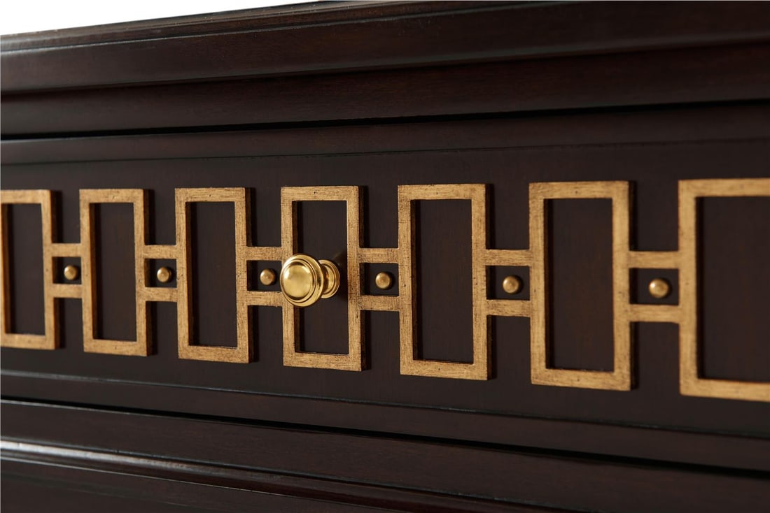 Theodore Alexander Classic McCombs Dresser in Painted Gold Finish: Theodore Alexander Classic McCombs Dresser in Painted Gold Finish Introducing the Classic McCombs Dresser, a stunning addition to any bedroom, designed by Theodore Alexander and marked by Alexa Hampto