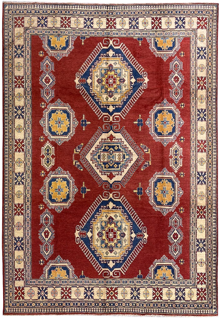 Fine Quality Wool Super Kazak Rug 9.7 x 13.9: Fine Quality Wool Super Kazak Rug 9.7 x 13.9 Free continental US Shipping Discover the elegance of this Super Kazak Rug, measuring 9.7 x 13.9 feet. Crafted from fine quality wool, this rug is designed