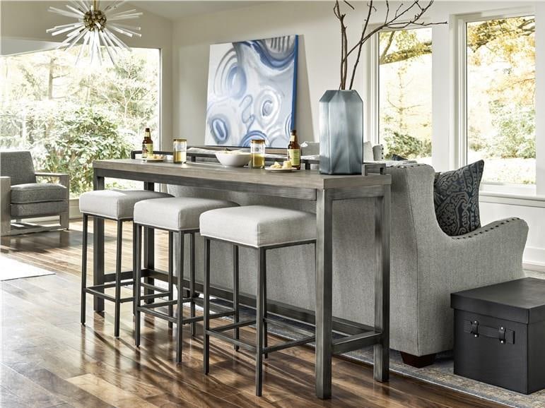 Rustic Mitchell Console Table with Graystone Finish and 3 Stools - 4