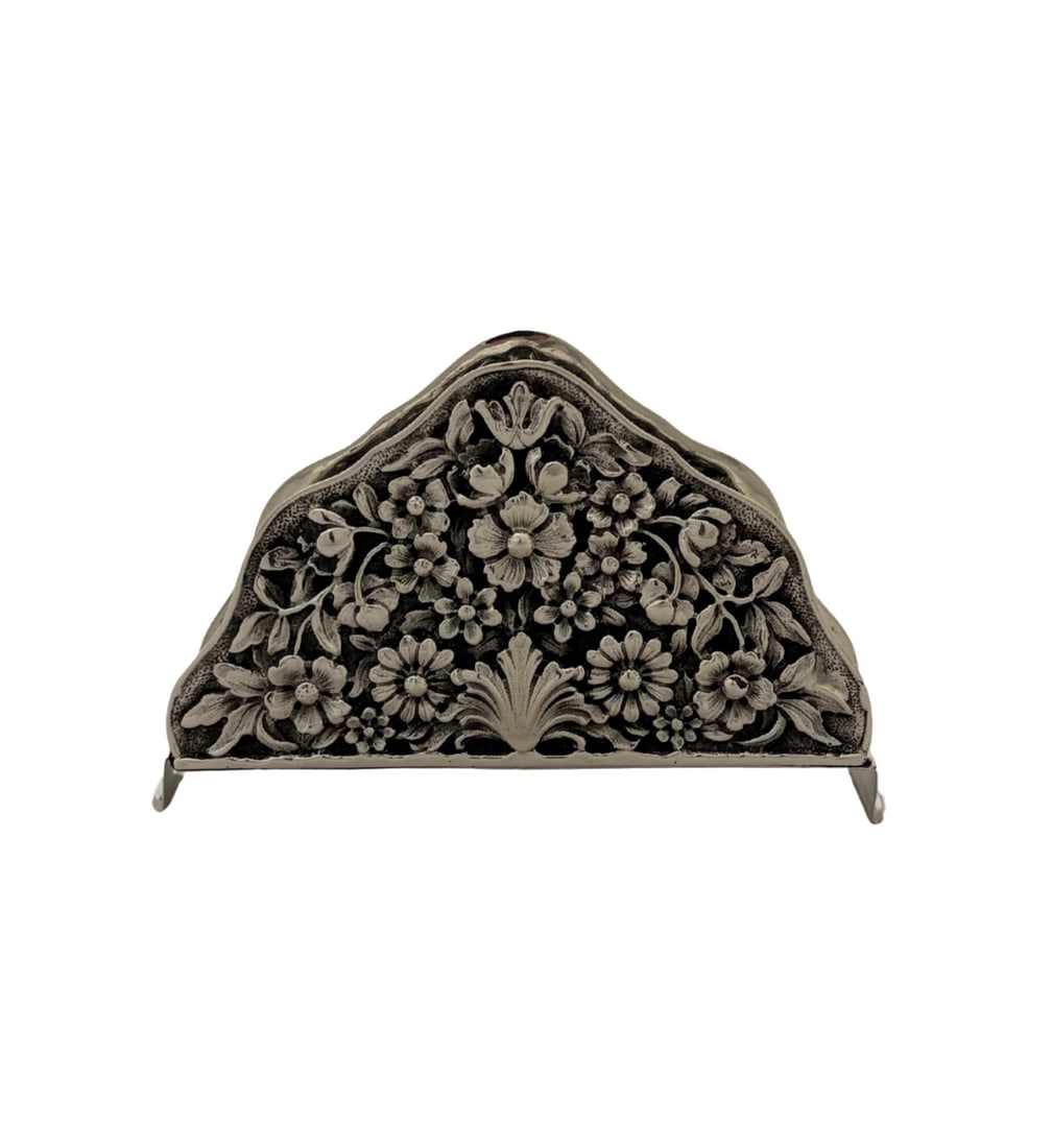 Italian 925 Sterling Silver Repousse Floral Napkin Holder (1 of 4)