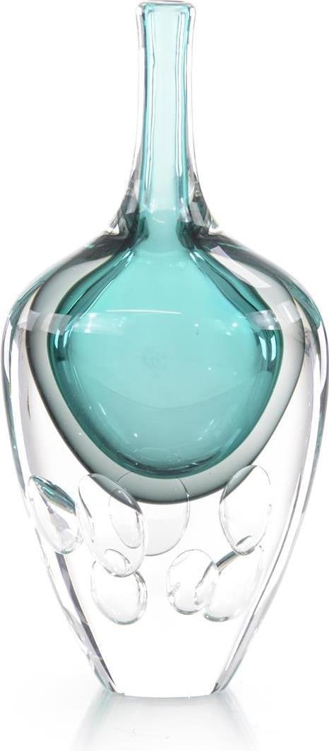 John-Richard Unique Azure Handblown Art Glass Vase 16.5": John-Richard Unique Azure Handblown Art Glass Vase 16.5" This stunning handblown art glass vase features a unique azure clear green finish, adding a touch of elegance to any decor. Standing at 16.5 in
