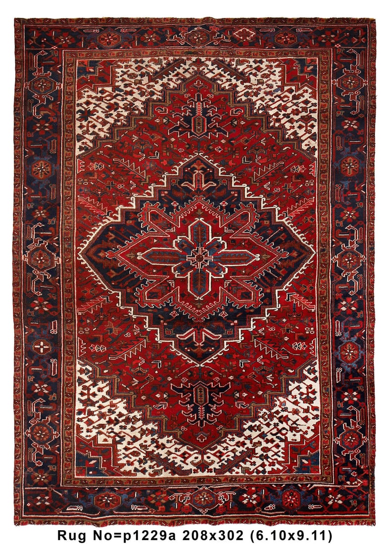 Persian Heriz Rug 6.10 x 10.0 ft from Iran Ethnic Design: Persian Heriz Rug 6.10 x 10.0 ft from Iran Ethnic Design Free continental US Shipping This exquisite Persian Heriz rug from Iran features a traditional ethnic design, measuring 6.10 x 10.0 feet. It sh