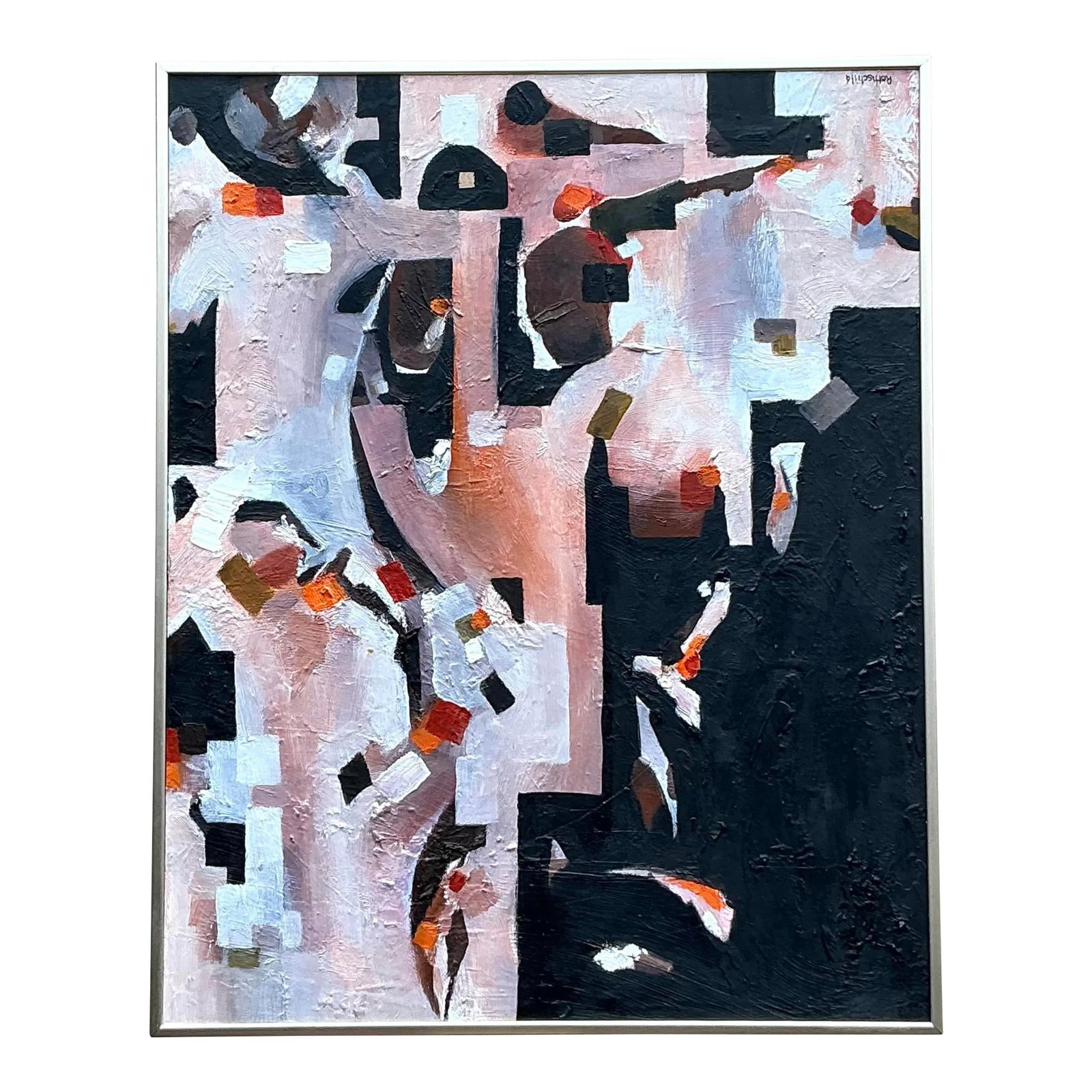 Vintage Boho Abstract Geometric Oil Painting on Board 16.25x20.25: Vintage Boho Abstract Geometric Oil Painting on Board 16.25x20.25 Elevate your decor with this Vintage Boho original abstract geometric oil painting on board. This artwork features bold shapes and vib