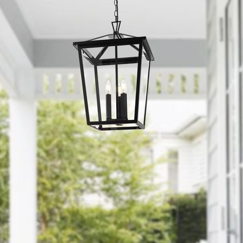 Oxford Black Iron Glass Outdoor Pendant Light 3 Lights (1 of 11)