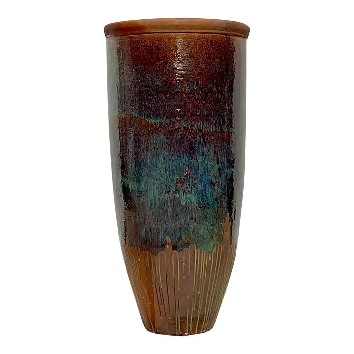 Vintage Boho Monumental Glazed Ceramic Vase Late 20th Century: Vintage Boho Monumental Glazed Ceramic Vase Late 20th Century Elevate your home decor with this Late 20th Century Vintage Boho Monumental Glazed Ceramic Vase. This exquisite piece showcases a stunning