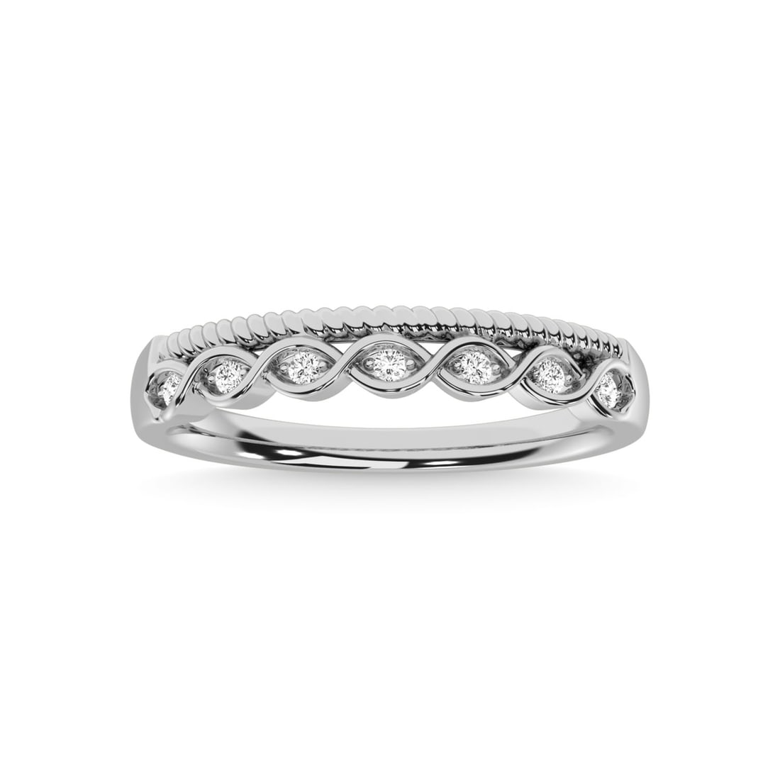 14K White Gold Diamond 1/20 Ct.Tw. Stackable Band: 14K White Gold Diamond 1/20 Ct.Tw. Stackable Band 14k White Gold Stone Color: G-h Stone Clarity: Si3 Each ring is presented in standard size 6.5. Complimentary resizing is available between sizes 510 