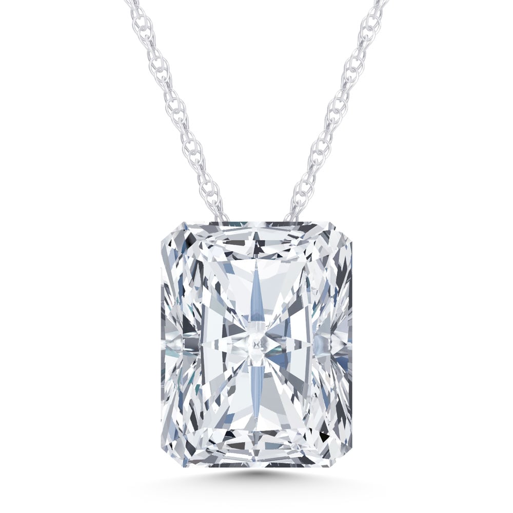 14K White Gold Lab Grown Diamond 1 Ct.Tw. Elongated Radiant Slider Pendant: 14K White Gold Lab Grown Diamond 1 Ct.Tw. Elongated Radiant Slider Pendant Elegant 14K white gold elongated radiant slider pendant featuring lab-grown diamonds totaling 1 carat total weight. 14k