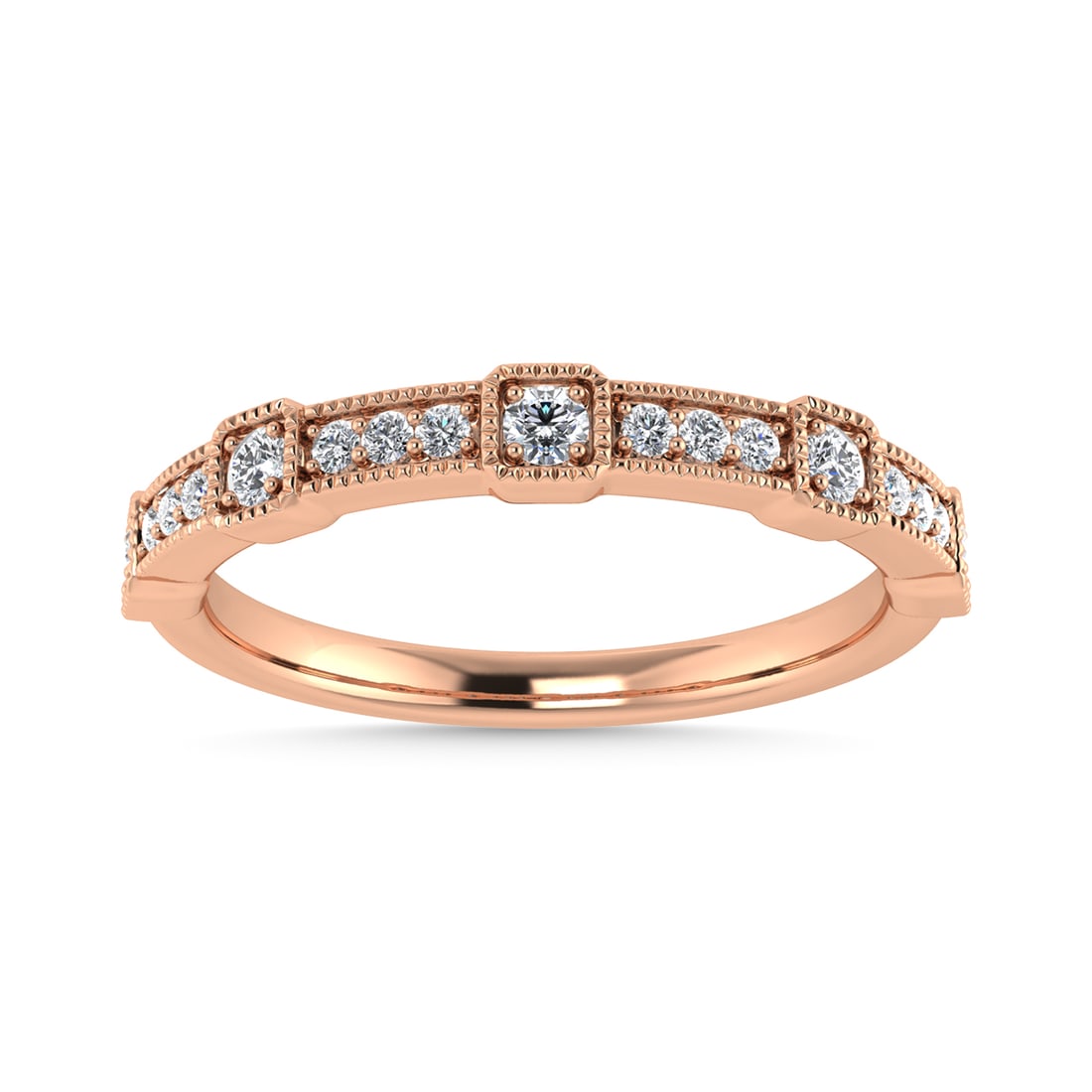 Diamond 1/6 Ct.Tw. Stackable Band in 14K Rose Gold: Diamond 1/6 Ct.Tw. Stackable Band in 14K Rose Gold 14k Rose Gold Stone Color: G-h Stone Clarity: I1 Each ring is presented in standard size 6.5. Complimentary resizing is available between sizes 510 (