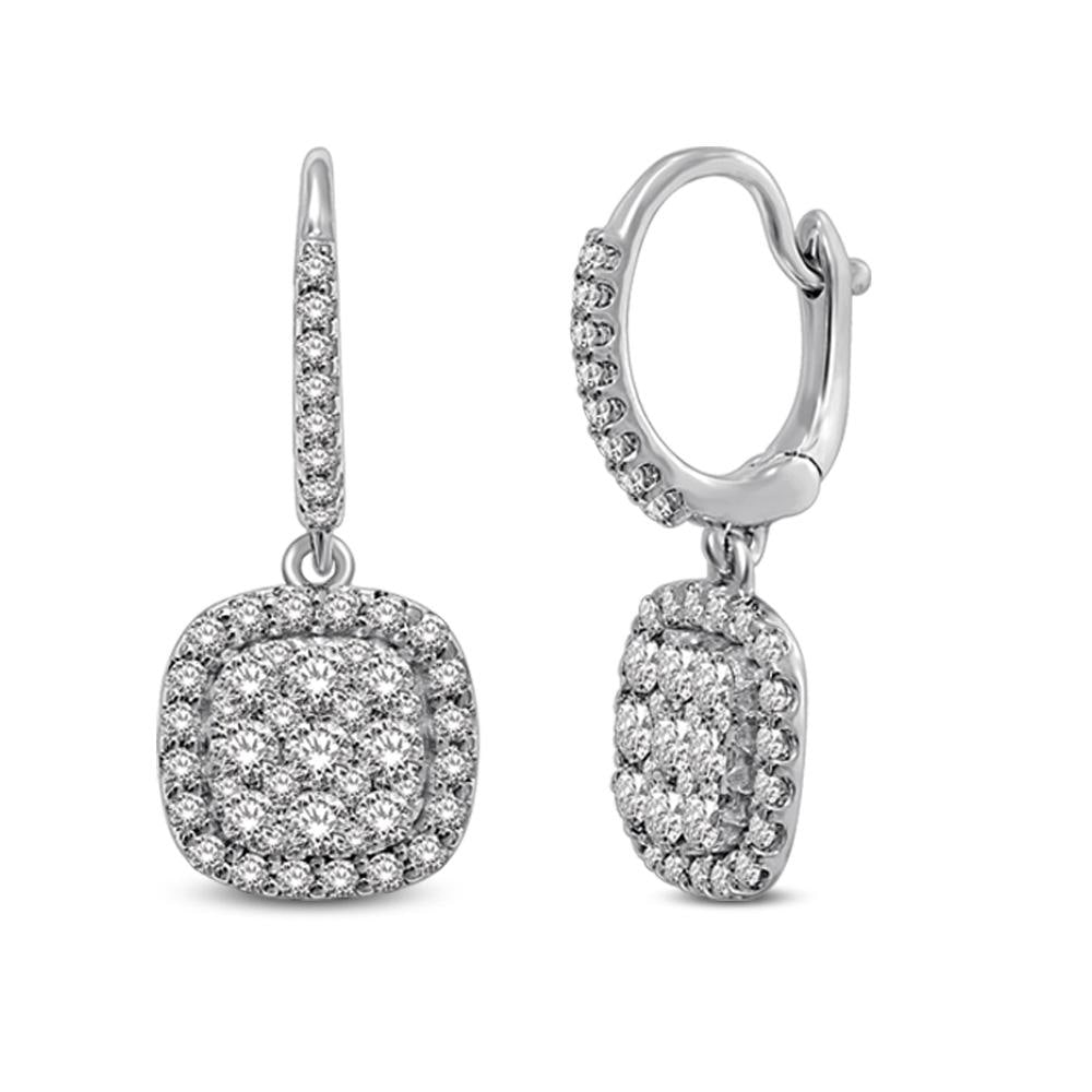 14K White Gold 2 Ct.tw Diamond Drop Earrings: 14K White Gold 2 Ct.tw Diamond Drop Earrings These stunning 14K white gold drop Earrings features square shape design. Dazzling diamonds totaling 2 Ct.Tw. diamonds. 14k White Gold Stone Color: Gh Ston
