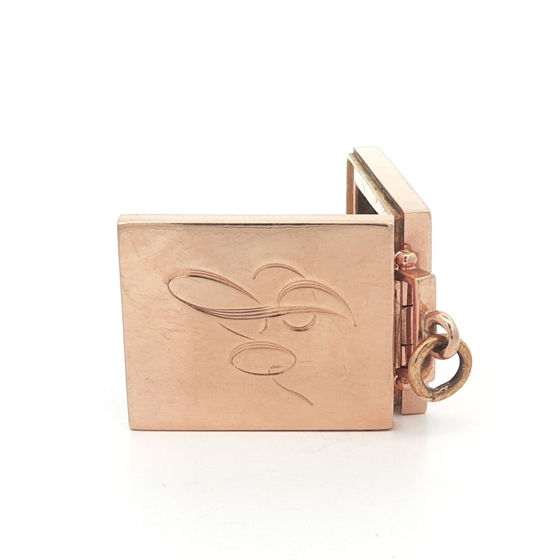 Large Antique Rectangular Locket in Solid Rosy Gold with Star Pave Diamond - 10