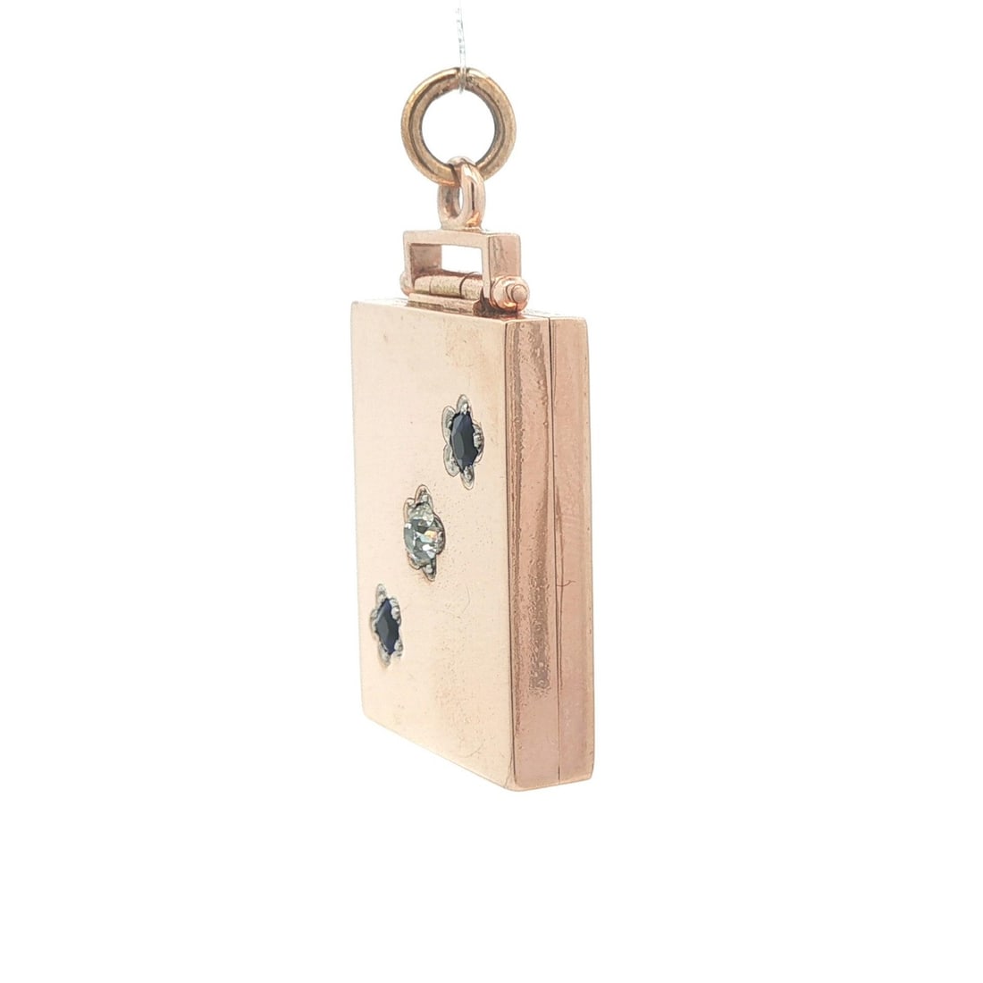 Large Antique Rectangular Locket in Solid Rosy Gold with Star Pave Diamond - 2