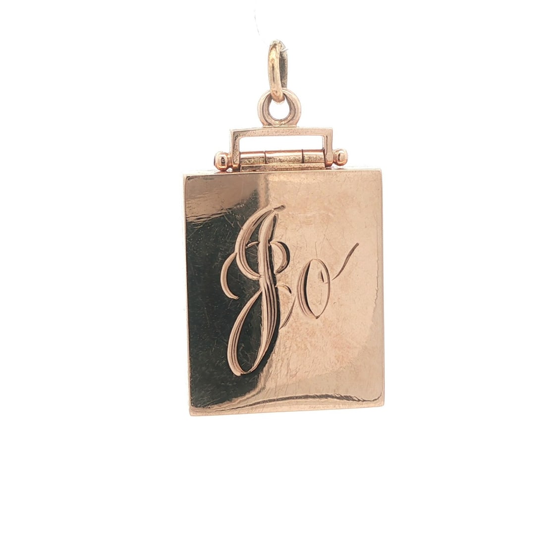 Large Antique Rectangular Locket in Solid Rosy Gold with Star Pave Diamond - 3