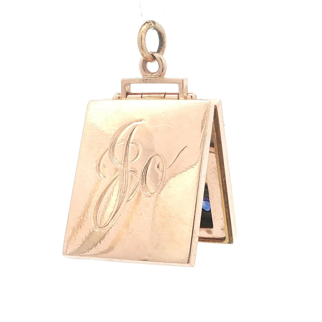 Large Antique Rectangular Locket in Solid Rosy Gold with Star Pave Diamond - 6