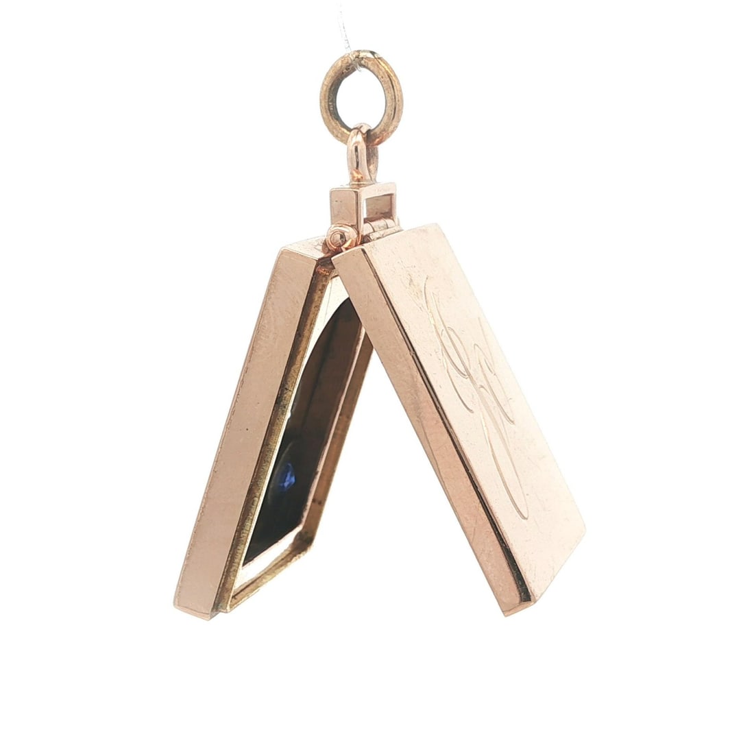 Large Antique Rectangular Locket in Solid Rosy Gold with Star Pave Diamond - 7