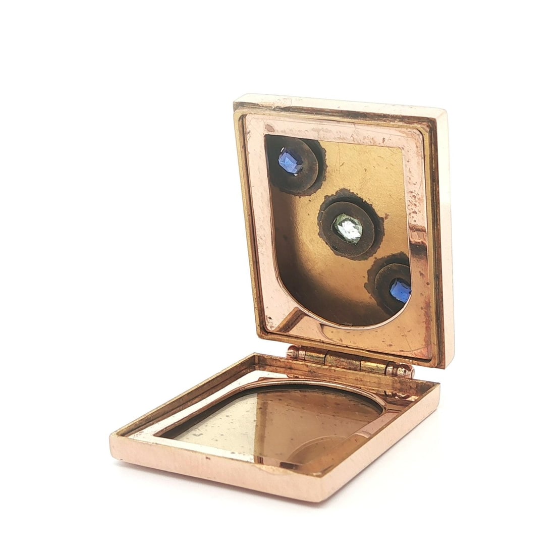 Large Antique Rectangular Locket in Solid Rosy Gold with Star Pave Diamond - 8