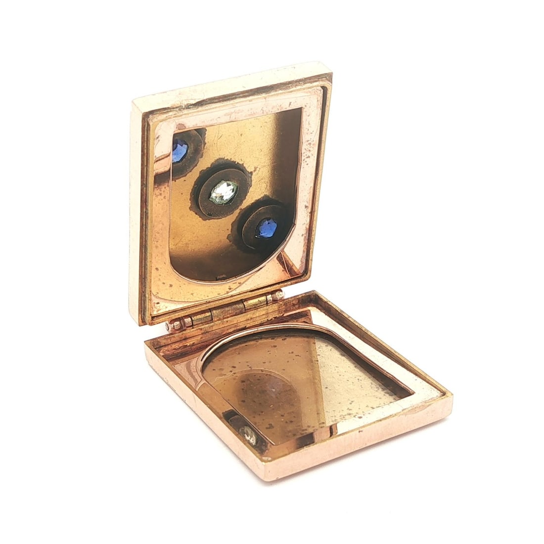 Large Antique Rectangular Locket in Solid Rosy Gold with Star Pave Diamond - 9