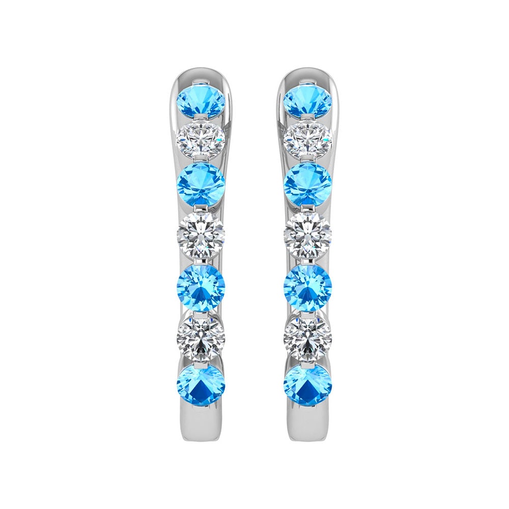 14K White Gold Alternate Blue and White Lab Grown Diamond 1 Ct.Tw. Hoop Earrings: 14K White Gold Alternate Blue and White Lab Grown Diamond 1 Ct.Tw. Hoop Earrings Designed in polished 14K white gold, these hoops feature 1 Ct.Tw. of alternating blue and white lab grown diamonds for 