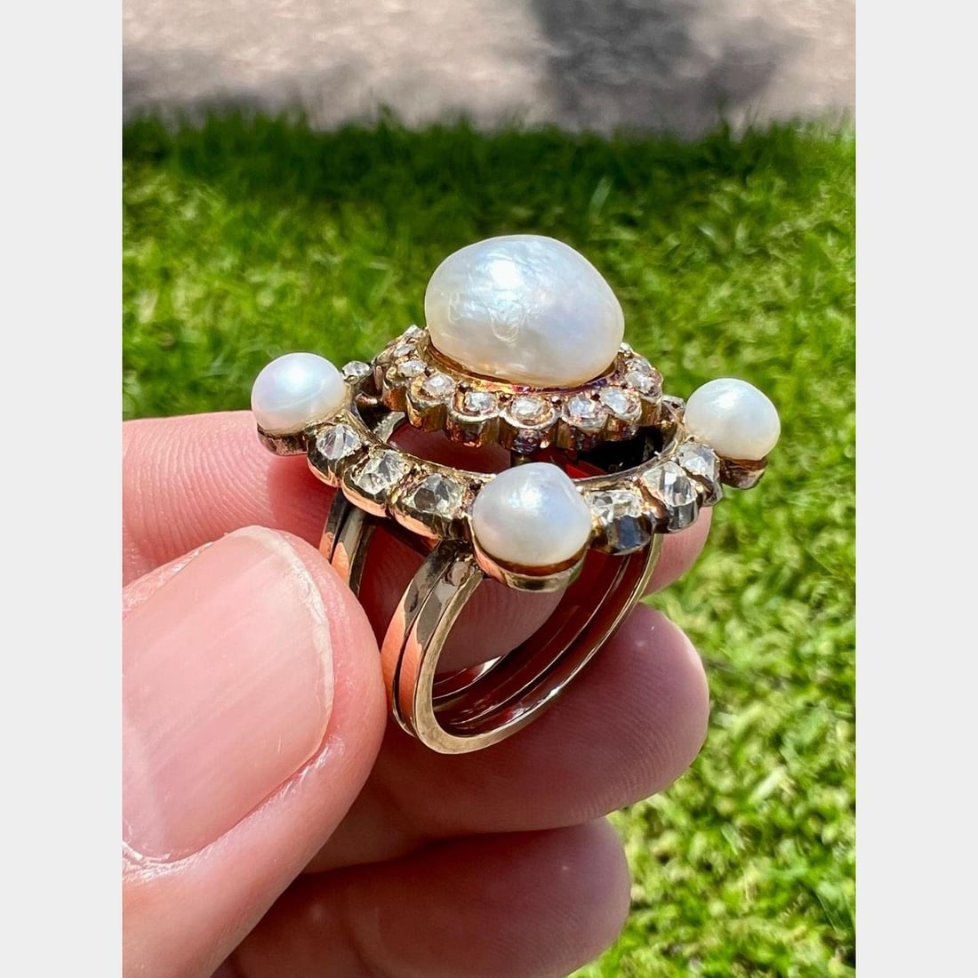 Victorian GIA Certified 18K 14K Gold Pearl Diamond Ring (1 of 6)