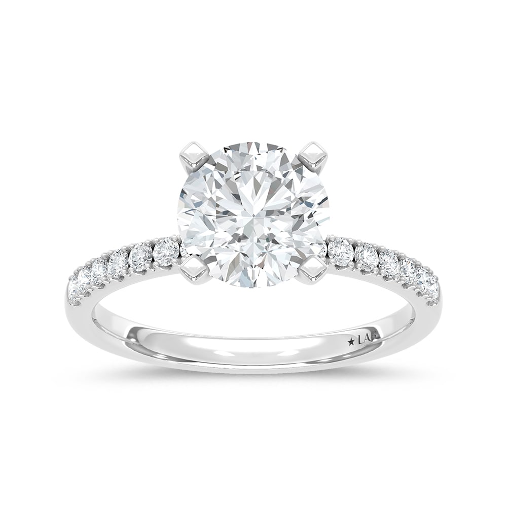 14K White Gold Lab Grown Round Diamond 2 1/4 Ct.Tw. Engagement Ring: 14K White Gold Lab Grown Round Diamond 2 1/4 Ct.Tw. Engagement Ring This elegant diamond engagement ring crafted in 14k Whote gold, features a Round -cut center stone of 2 ct that creates a stunning s