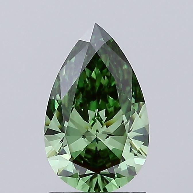 Loose Diamond - PEAR 1.11ct Fancy Vivid Green VS1: Loose Diamond - PEAR 1.11ct Fancy Vivid Green VS1 Source: This is a real non-mined Diamond that has been grown in a lab Shape: PEAR Carats: 1.11 Color: Fancy Vivid Green Certification: IGI Video: