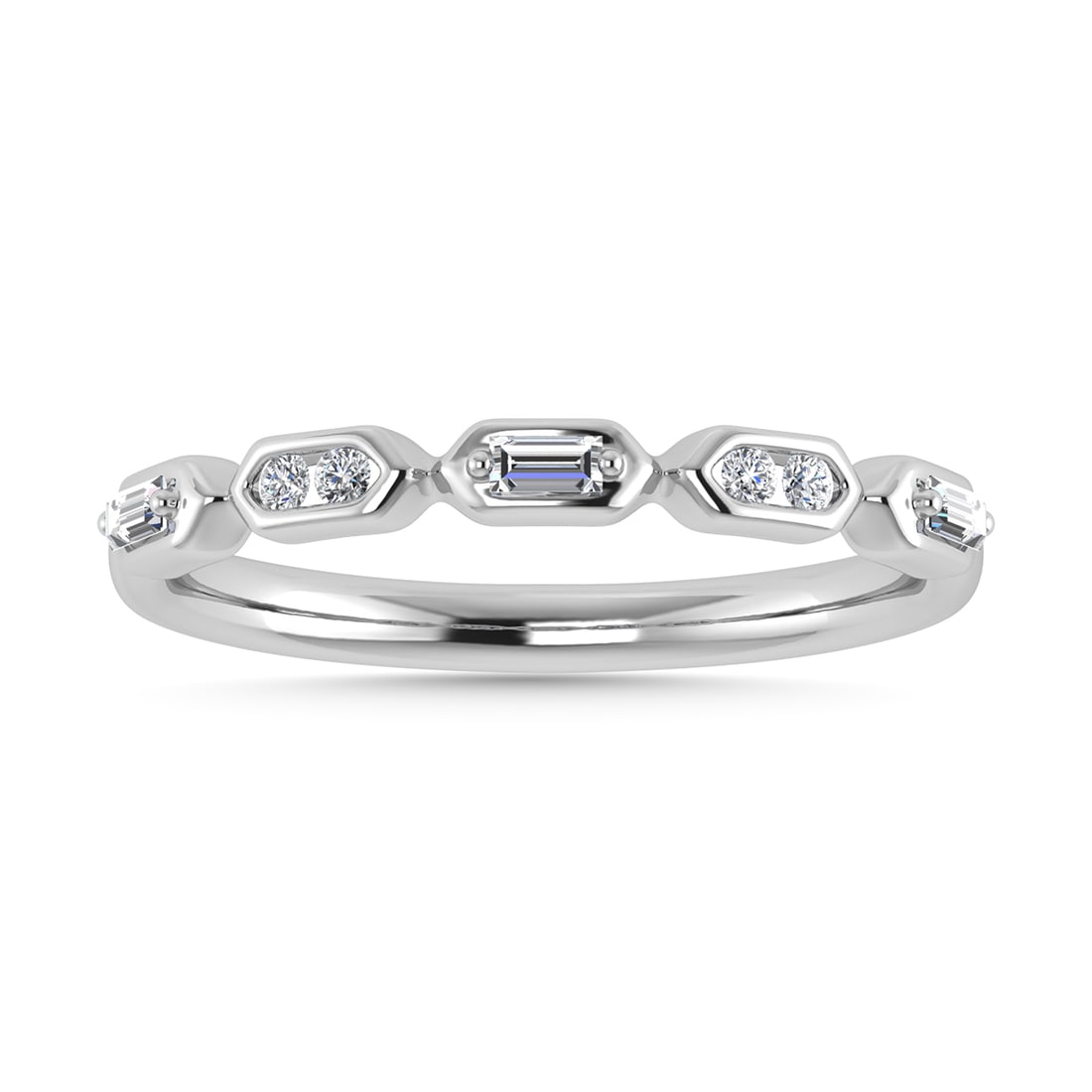 Diamond 1/6 Ct.Tw. Stack Band in 14K White Gold: Diamond 1/6 Ct.Tw. Stack Band in 14K White Gold 14k White Gold Stone Color: G-h Stone Clarity: I1 Each ring is presented in standard size 6.5. Complimentary resizing is available between sizes 510 (in