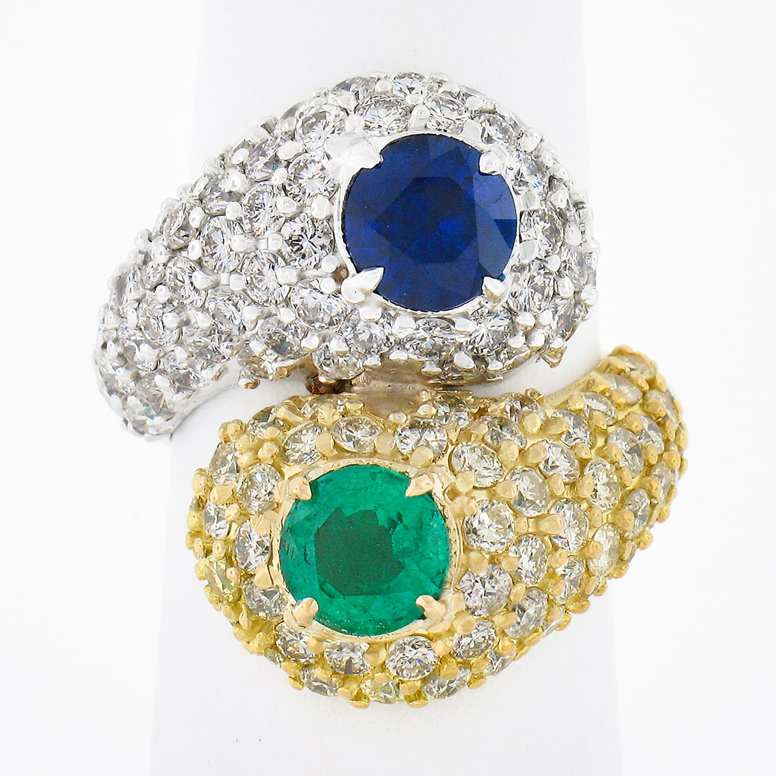 18k two tone snake bypass ring with sapphire emerald and diamonds (1 of 8)