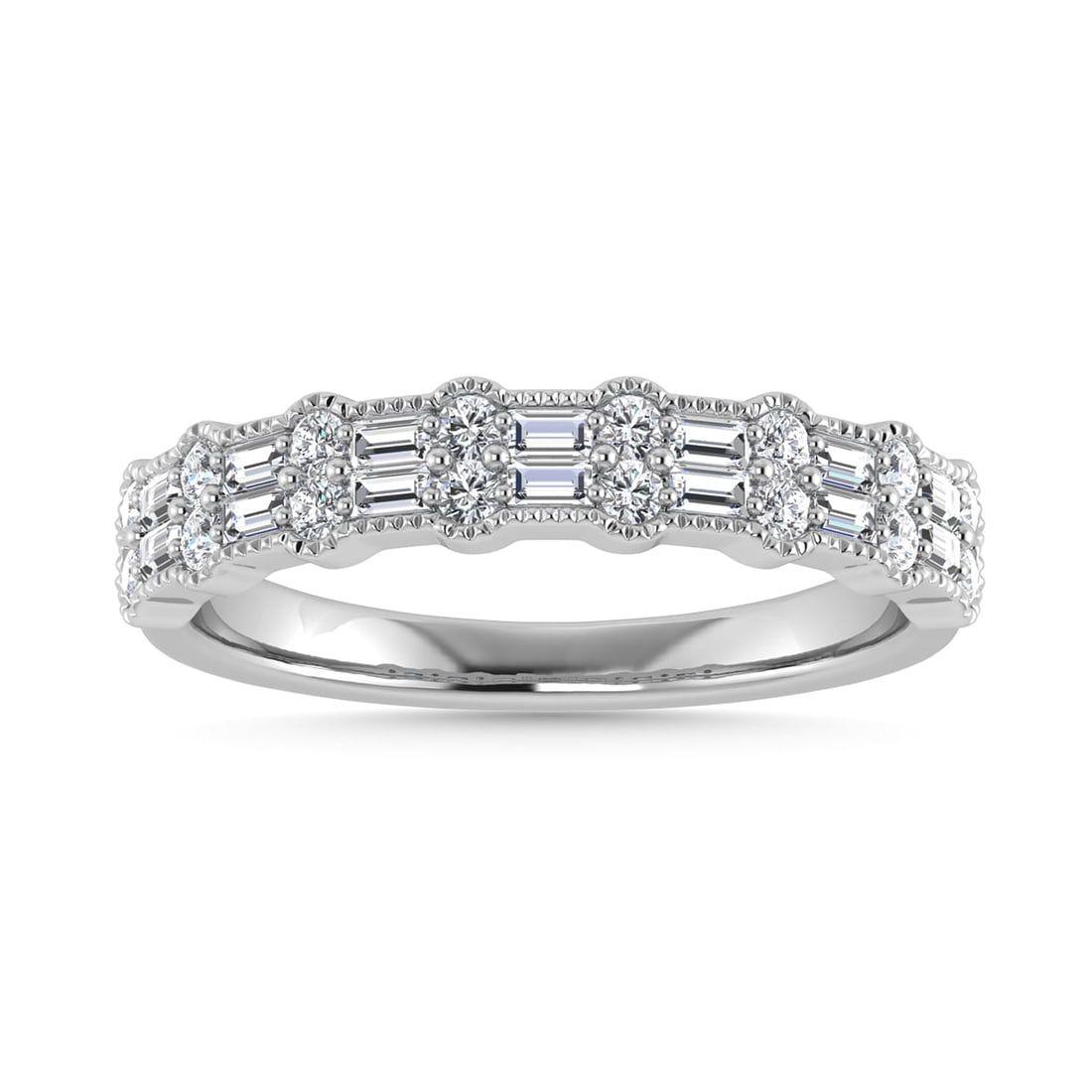 Diamond 1/2 Ct.Tw. Fashion Band in 14K White Gold: Diamond 1/2 Ct.Tw. Fashion Band in 14K White Gold 14k White Gold Stone Color: G-h Stone Clarity: Si2 / I1 Each ring is presented in standard size 6.5. Complimentary resizing is available between sizes