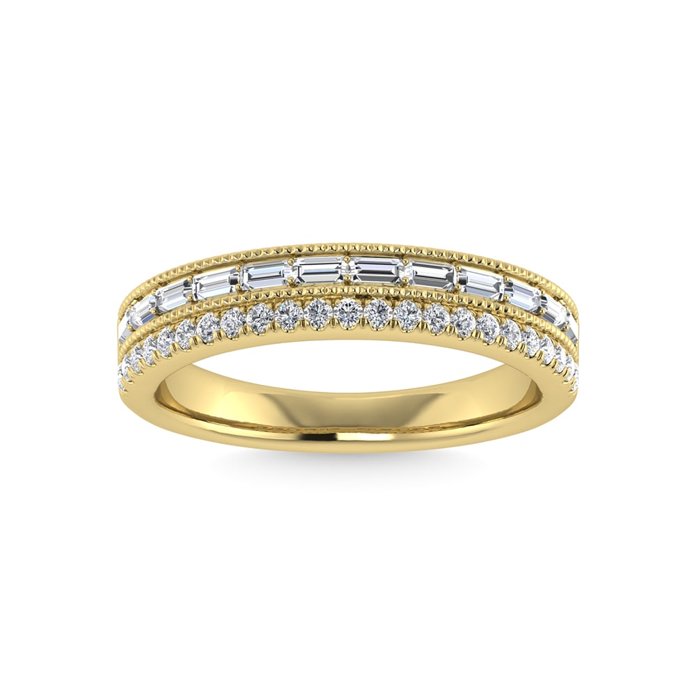 14K Yellow Gold Diamond 1/3 Ct.Tw. Fashion Bands: 14K Yellow Gold Diamond 1/3 Ct.Tw. Fashion Bands 14k Yellow Gold Stone Color: G-h Stone Clarity: Si2 Each ring is presented in standard size 6.5. Complimentary resizing is available between sizes 510 
